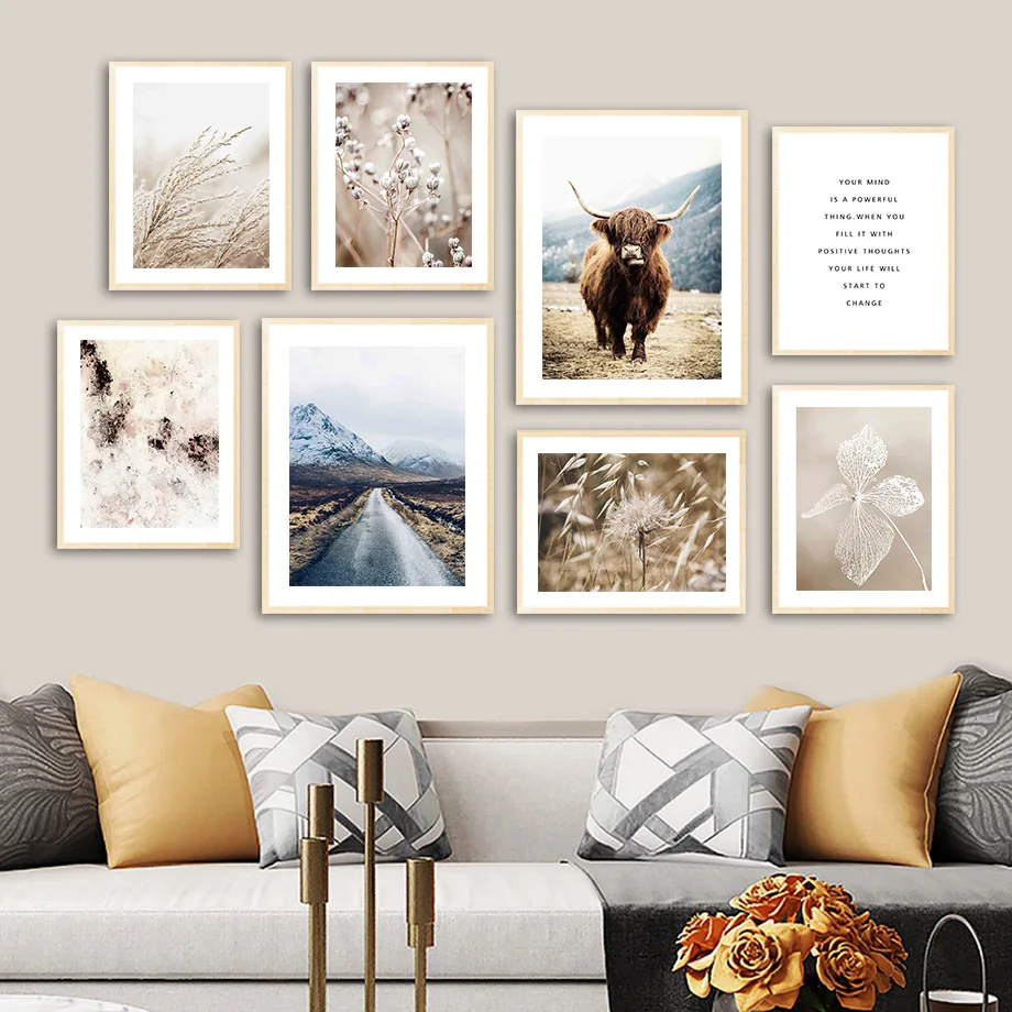 

Cattle Mountain Sky Reed Dead Grass Quote Wall Art Canvas Painting Nordic Posters And Prints Wall Pictures For Living Room Decor