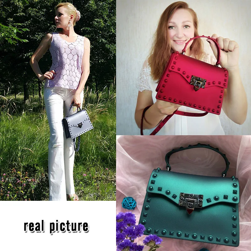 

Jelly Bags For Women Solid Flap Fashion Messenger Bag Rivet Women Shoulder Bag Small Big Lady Handbags High Quality Bags Women's