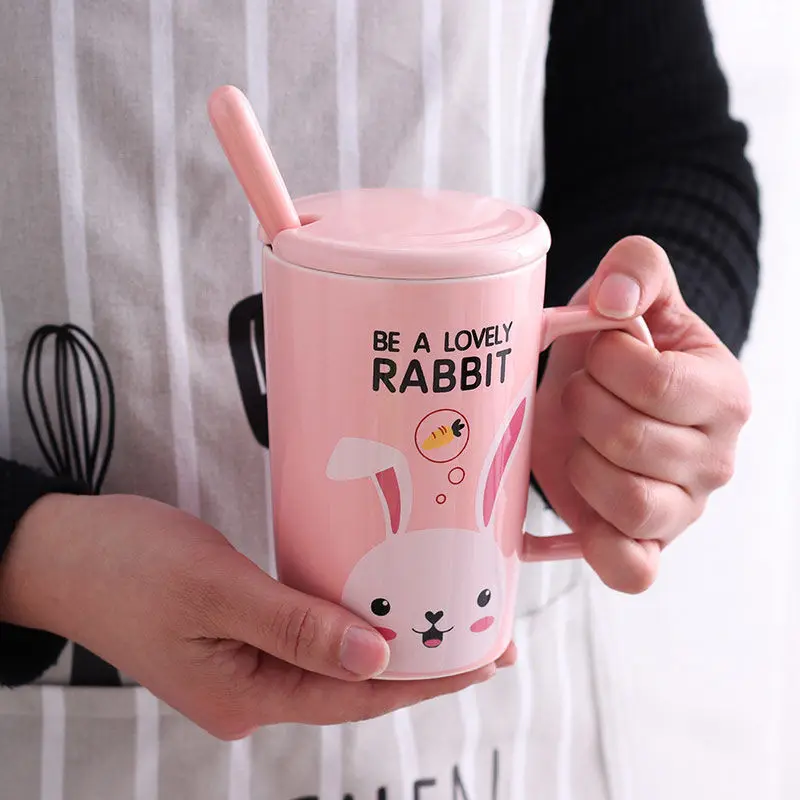 Кружка Керамическая Женская Студенческая милая мультяшная чашка с крышкой и