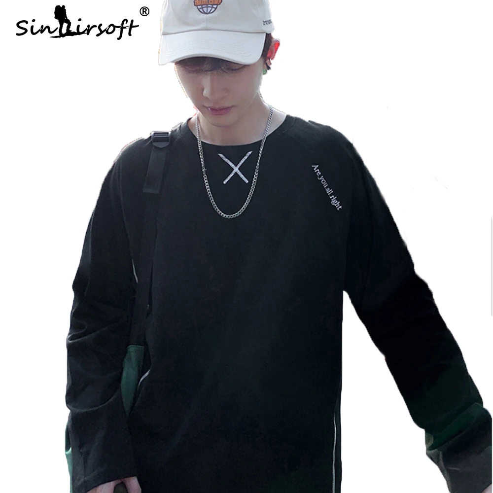 Мужская Повседневная футболка с принтом букв свободная уличная длинным рукавом