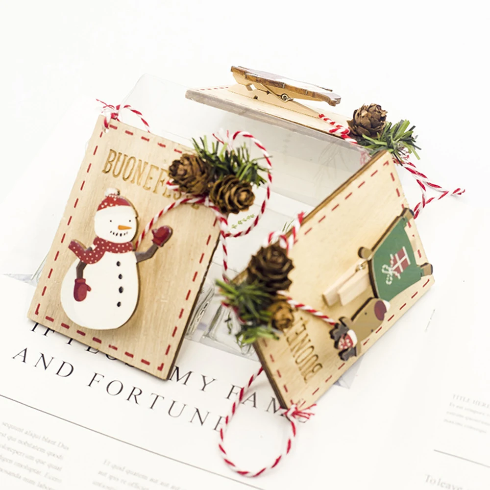 Creative Painted Wooden Board Christmas Tree Ornaments Santa Claus Reindeer Hanging Pendants Decorations Postcard Clip | Дом и сад