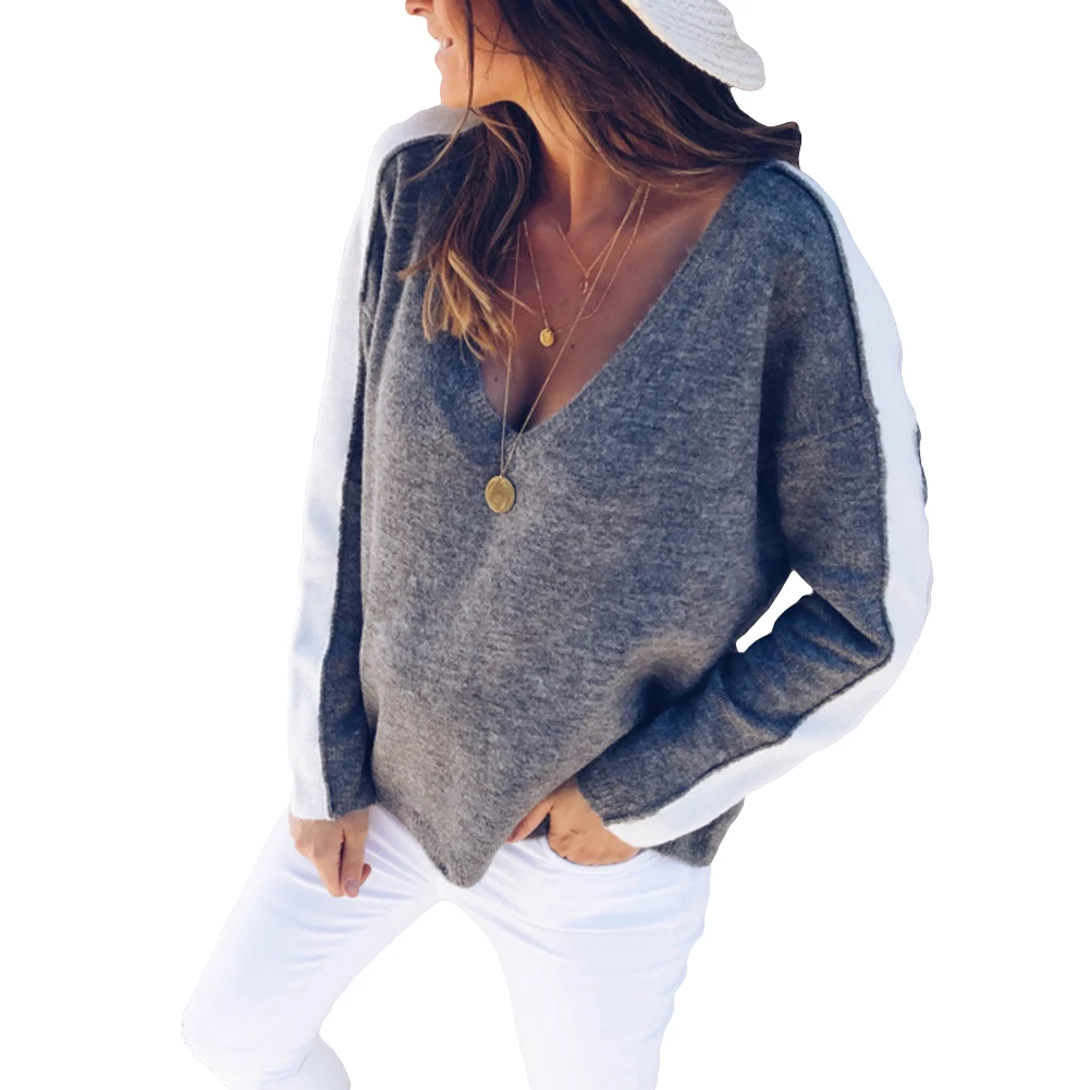 Свитер женский сексуальный глубокий v-образный вырез длинный рукав свитер