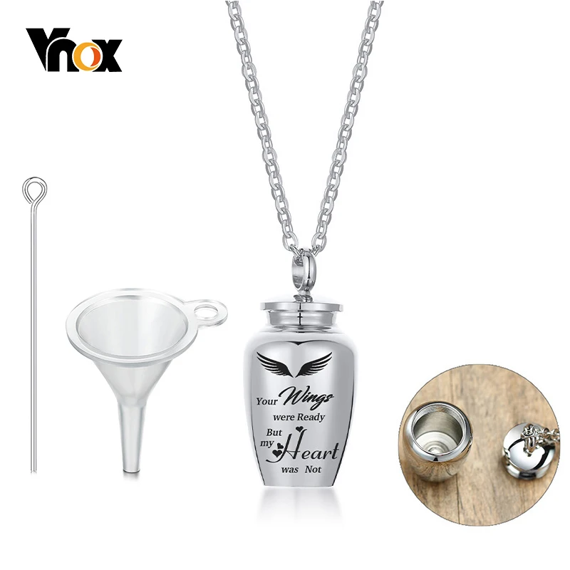 

Vnox Small Cremation Urn Necklace for Ashes,Stainless Steel Memorial Keepsake Holder-Your Wings Were Ready, But My Heart Was Not