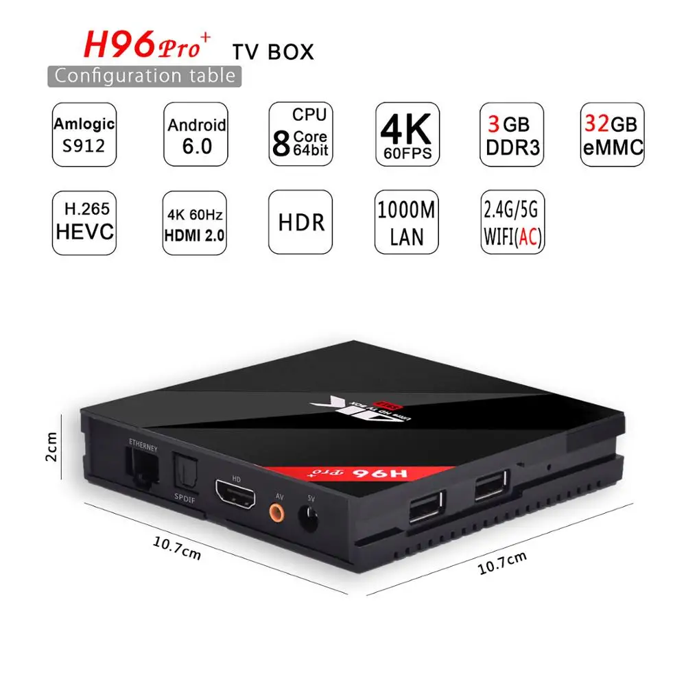 ТВ-приставка Wechip H96 Pro Plus + Android 7.1.2 Восьмиядерный Amlogic S912 3G 32G Wi-Fi 1000LAN Bluetooth 4.1PK X96 i8 с