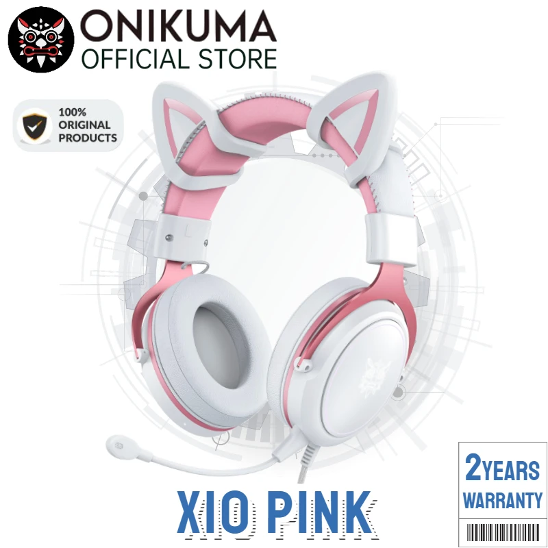 Игровая гарнитура Onikuma X10 для ПК наушники с микрофоном и кошачьими ушками RGB
