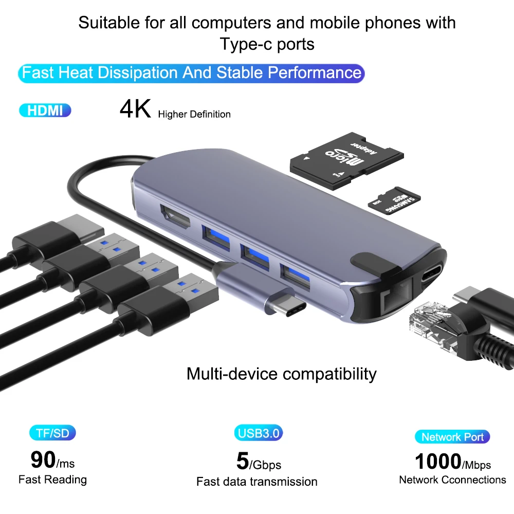 USB C концентратор FSU к HDMI RJ45 PD VGA Кардридер Все в одном 3 0 адаптер usb-хаб для Macbook Pro