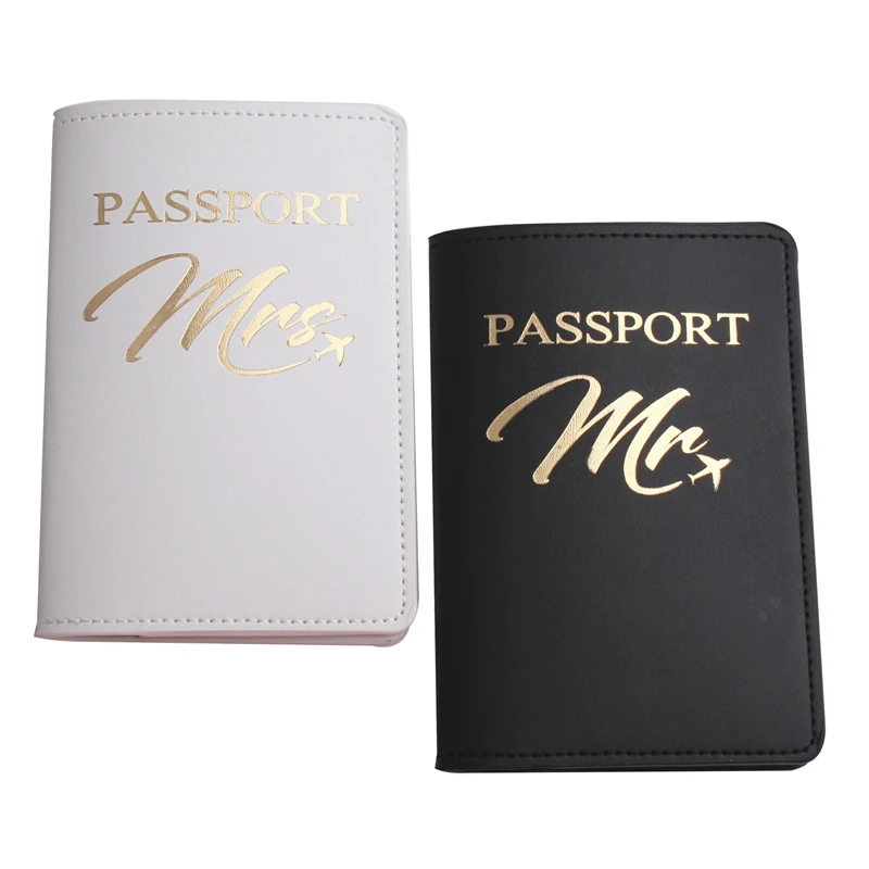 

ANKUCOO Mr Mrs Lover Couple Passport Cover Embroidery Letter Women Men Travel Wedding Passport Cover Holder Travel Case AK22