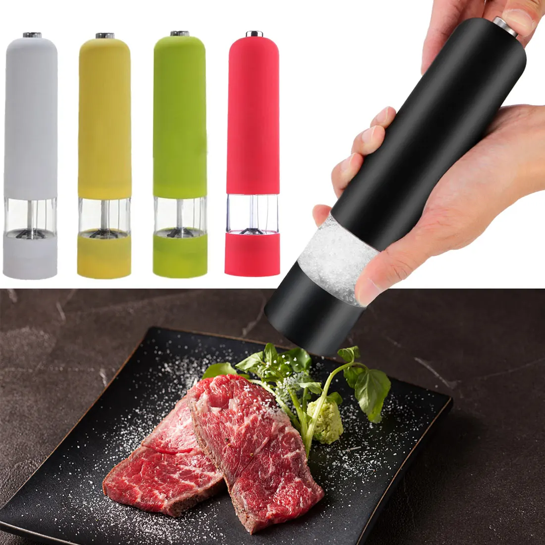 Stainless Steel Electric Salt and Pepper Mill Set Automatic Herb Spice Grinder Adjustable Coarseness Gifts Kitchen Gadget