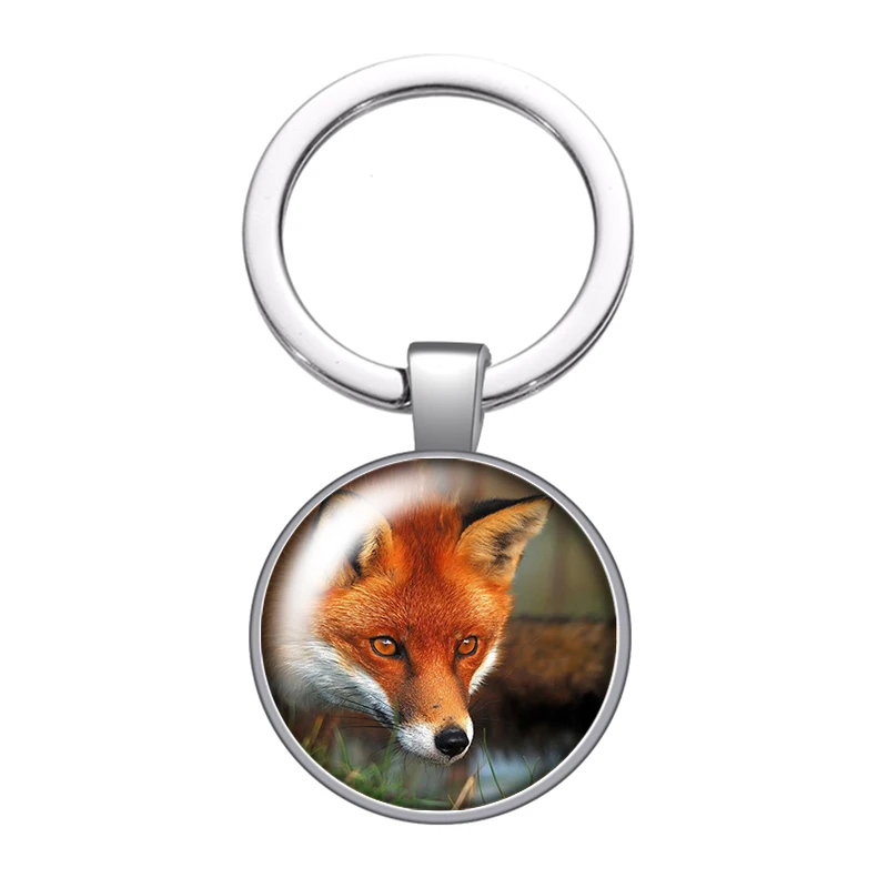 Fox animal cute clever glass cabochon keychain Bag Car key chain Ring Holder Charms silver color keychains for Men Women Gifts | Украшения