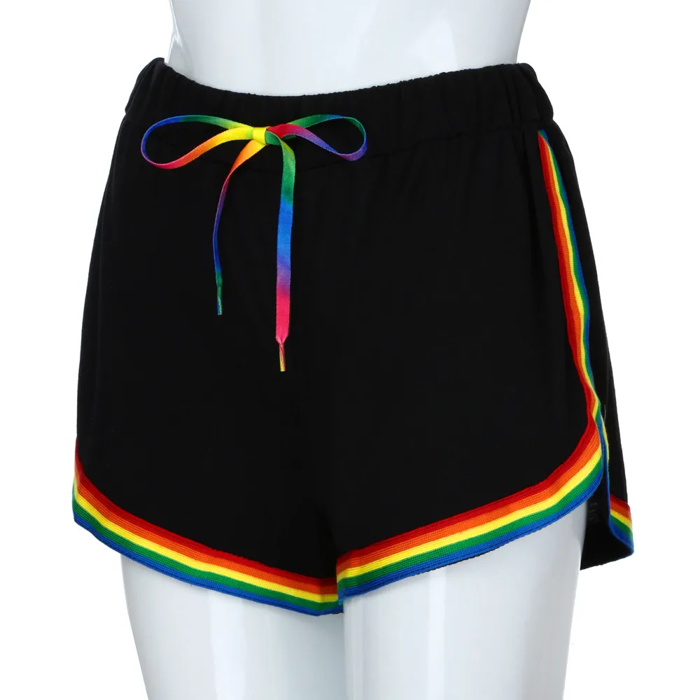 

New Women Short Pants Summer Causal Rainbow Print Elastic Waist Short Pants Beach Shorts Loose Home Shorts Feminino Spodenki