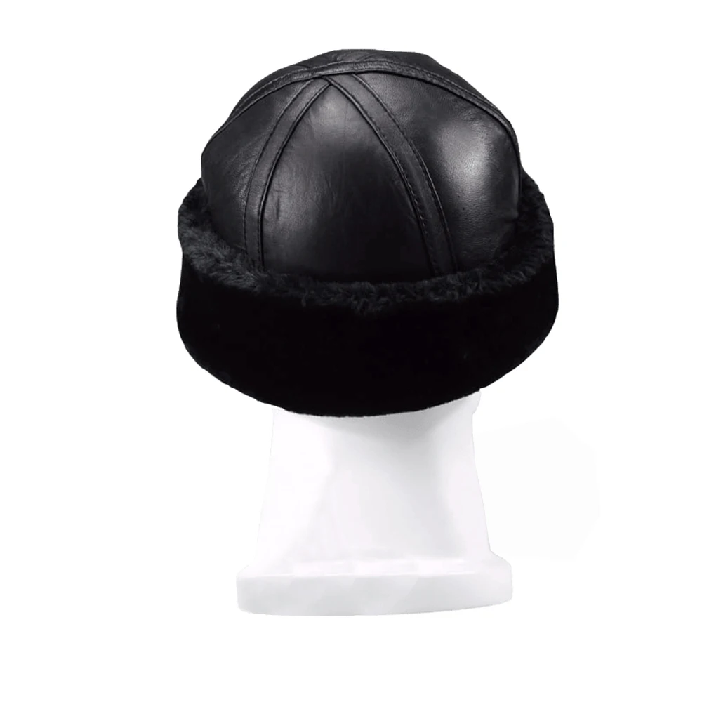 Шапка бини из натуральной кожи с искусственным мехом внутри B16|Мужские бейсболки|