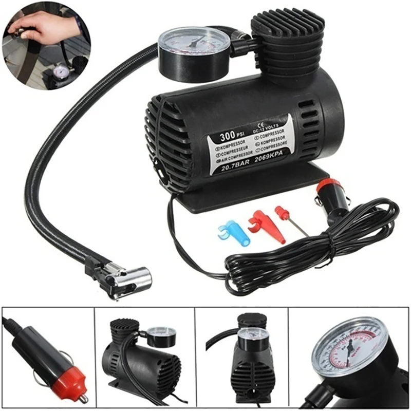 

12V электрический надувной воздушный насос 120W 300PSI автомобильный велосипед измерение давления в шинах переносной мини воздушный компрессор ...