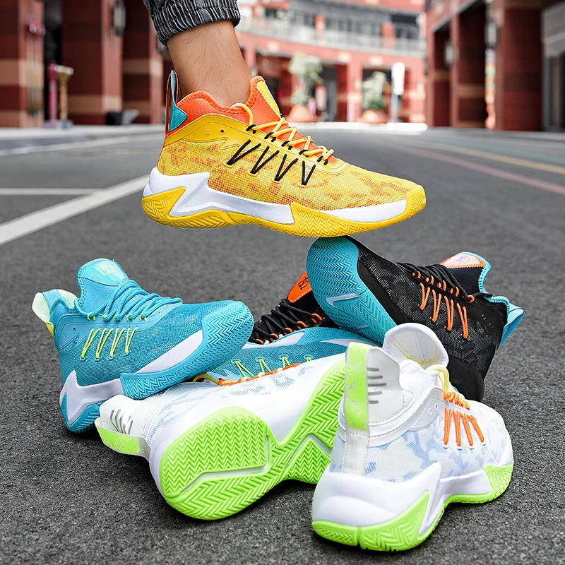 

New Training Basketball Shoes Men Size 39-45 Yellow Blue Anti Slip Basketball Sneakers Outdoor Jogging Walking Footwears