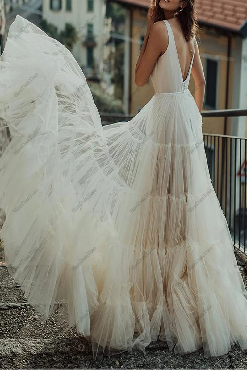 Women's Prom Dresses Double V-Neck Mesh Pleated Wave Sleeveless Backless Cocktail Gown