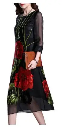 Настоящее шелковое платье плюс размер винтажное свободное женское