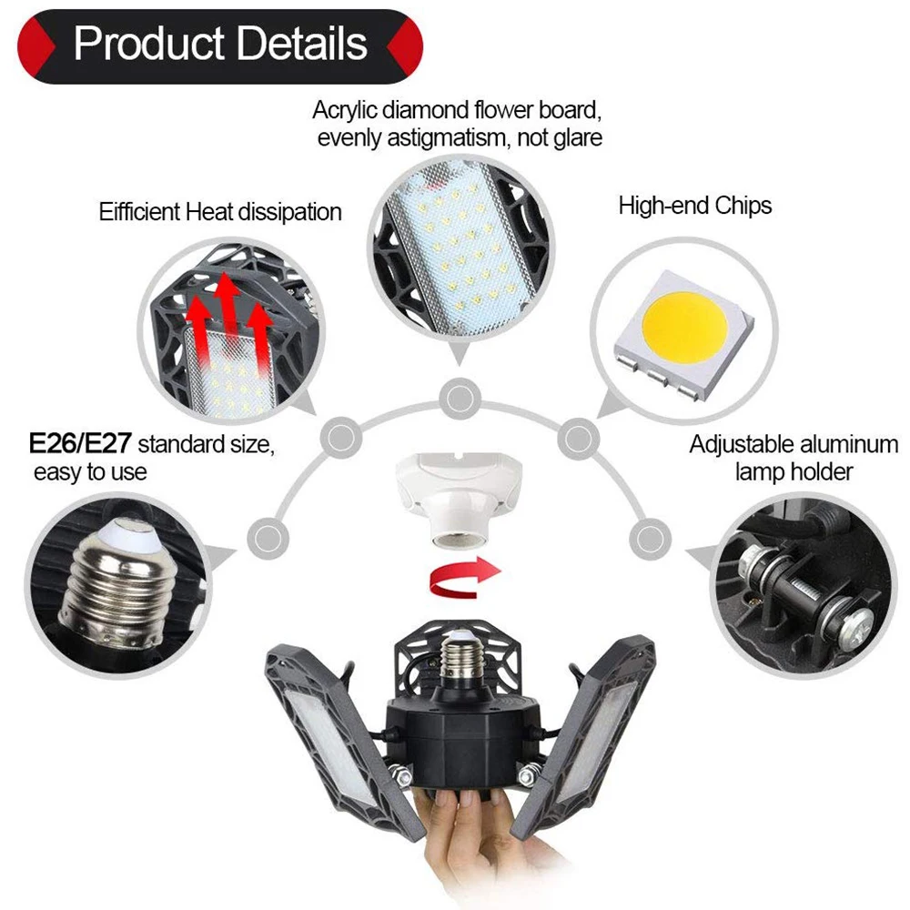 Светодиодный светильник для гаража с радиолокационной индукцией 80 Вт 6000Lm