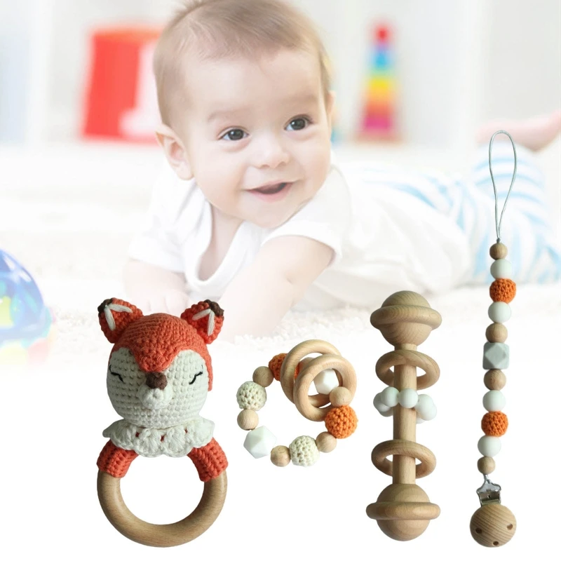 

Personalise Baby Pacifier Clips Teething Bracelets Crochet Elk Soother Holder Chain Baby Rattle Teether Newborn Baby Dummy Clips