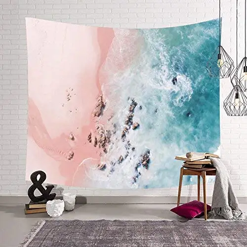 

Blue Ocean Waves Tapestry Sea Sunset Wall Hanging Art for Bathroom Children's Room