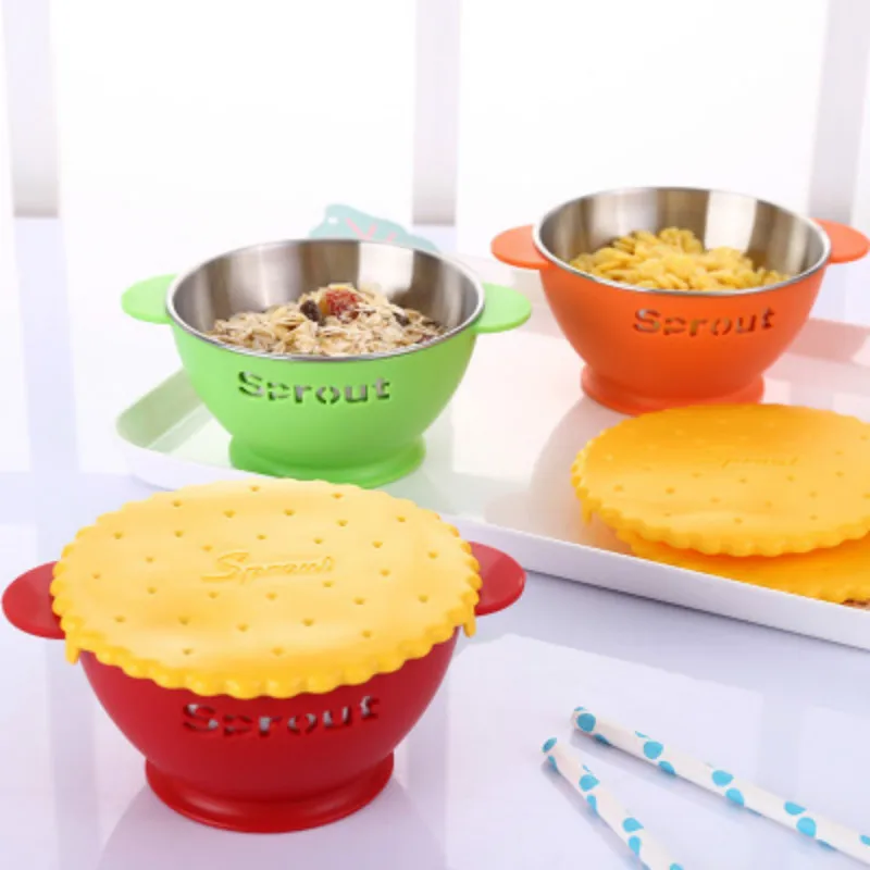 

Children Feeding Bowls Dishes Multifunctional Cartoon Anti-slip Bowl Portable Spill-Proof Bowl Stainless Steel Kitchen Tableware