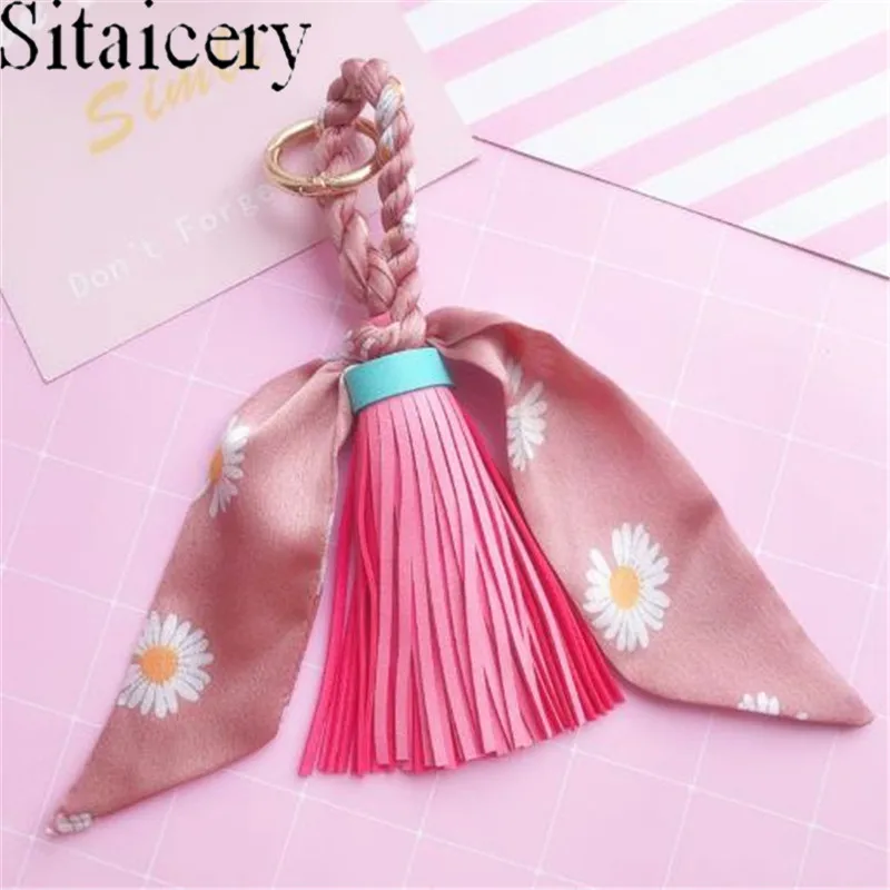 Милый брелок из мягкой кожи с кисточками ленточный шарф бантом подвесная сумка