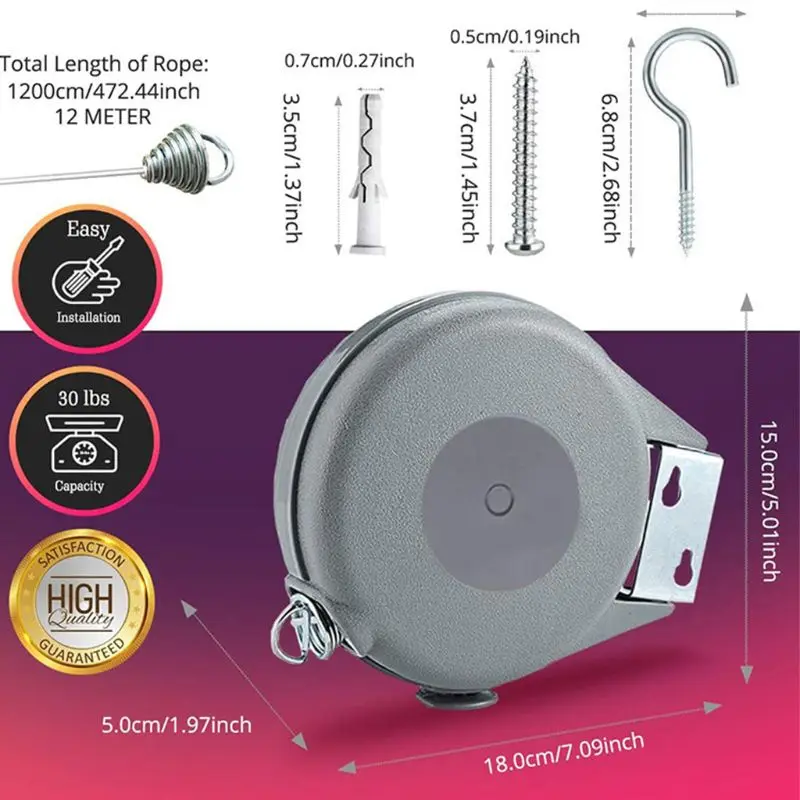 

Portable Laundry Hanger Drying Rope Space Saving High Strength Retractable Long Organizer Clothes Line for Home Hotel Outdoor