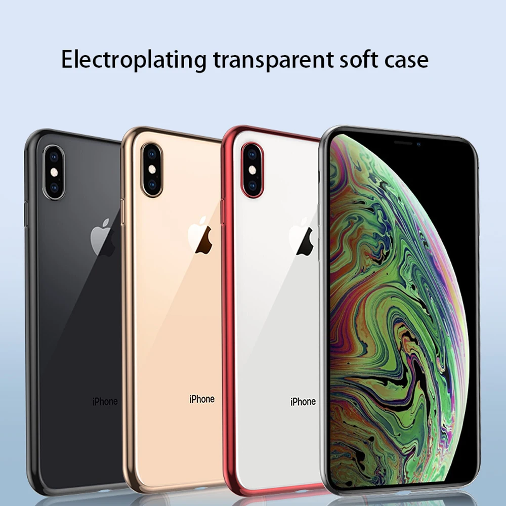 

Plating Frame Luxury Case For iPhone X XS Max, Transparent Soft Clear TPU Mobile Phone Cases On iPhone XR Back Cover Fundas