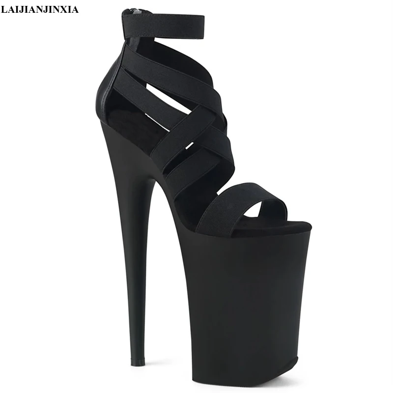 

LAIJIANJINXIA New Summer women's Sandals black stiletto 9 inch high heel Shoes sexy stage show banquet nightclub sandals
