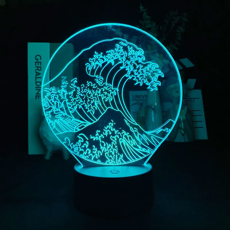 

Great Wave Off Kanagawa Fugaku Sanjurokkei Ukiyo-e 3D Night Light Crack with Remote Bedroom Decoration Book Light Ethnic Gift