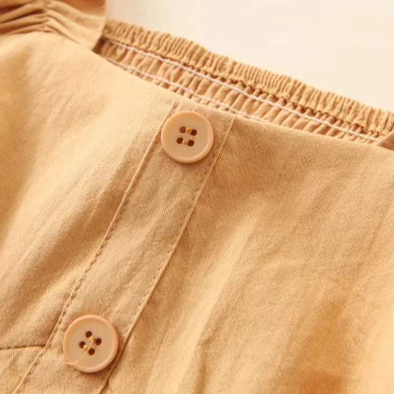 

women summer 3 color solid elastic bust short sleeve shirts female 2020 new fashion single breasted ruffles cotton short tops