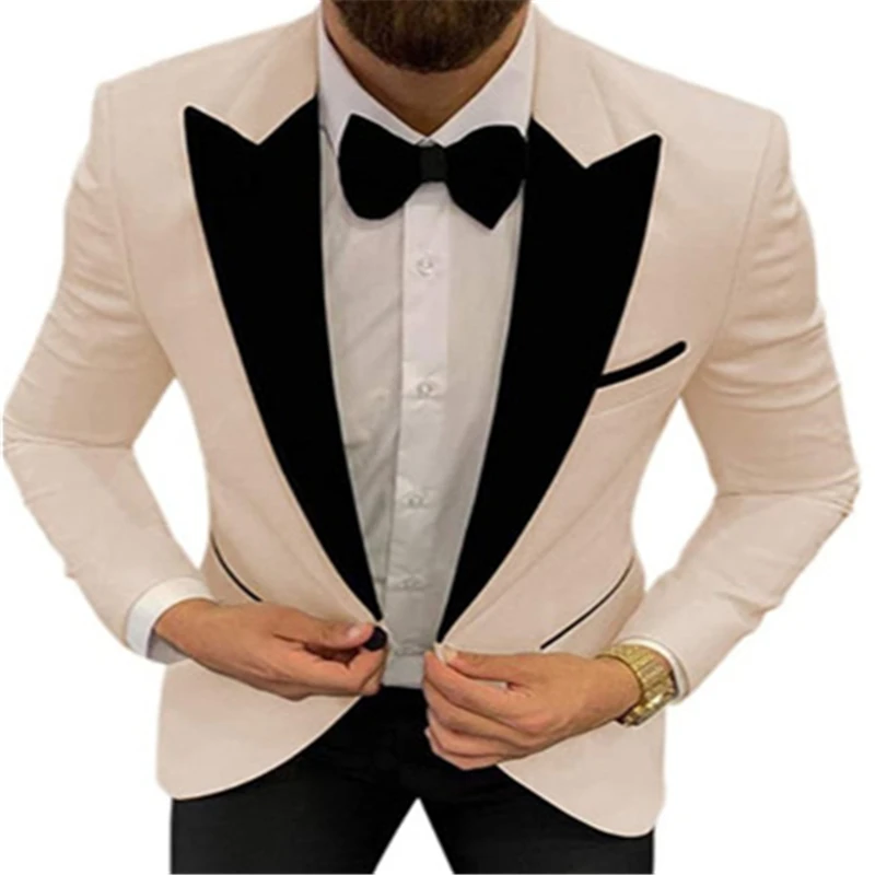 

Champagne Suits Men Notch Lapel Costume Custom Made Slim Fits Social Blazer Wedding Groom Best Man Prom Suits Jacket+Black Pants