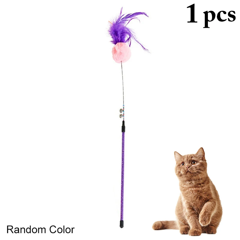 

Funny Cat Wand Ball Toy Fishing Rod Kitten Cat Pet Toy Stick Teaser Streamer Interactive Cats Bell Play Wand With Feather Toys