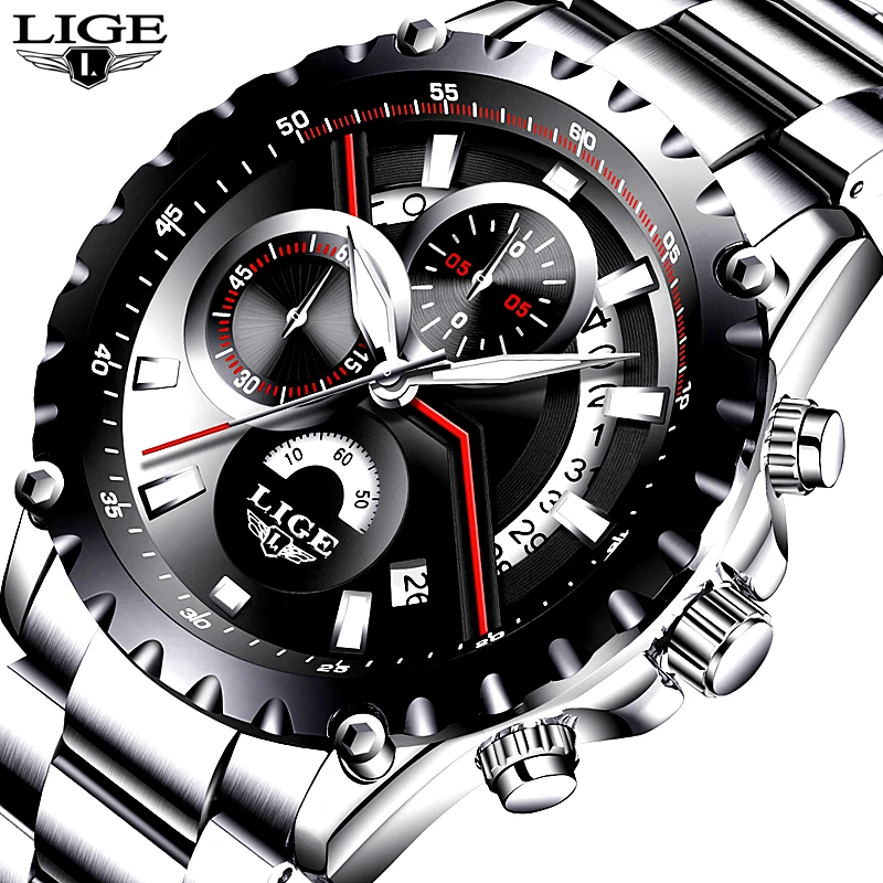 

Relogio Masculino LIGE Brand Fashion Hollow Design Watch Men's Sports Waterproof Quartz Watch For Men Full Steel Military Watch