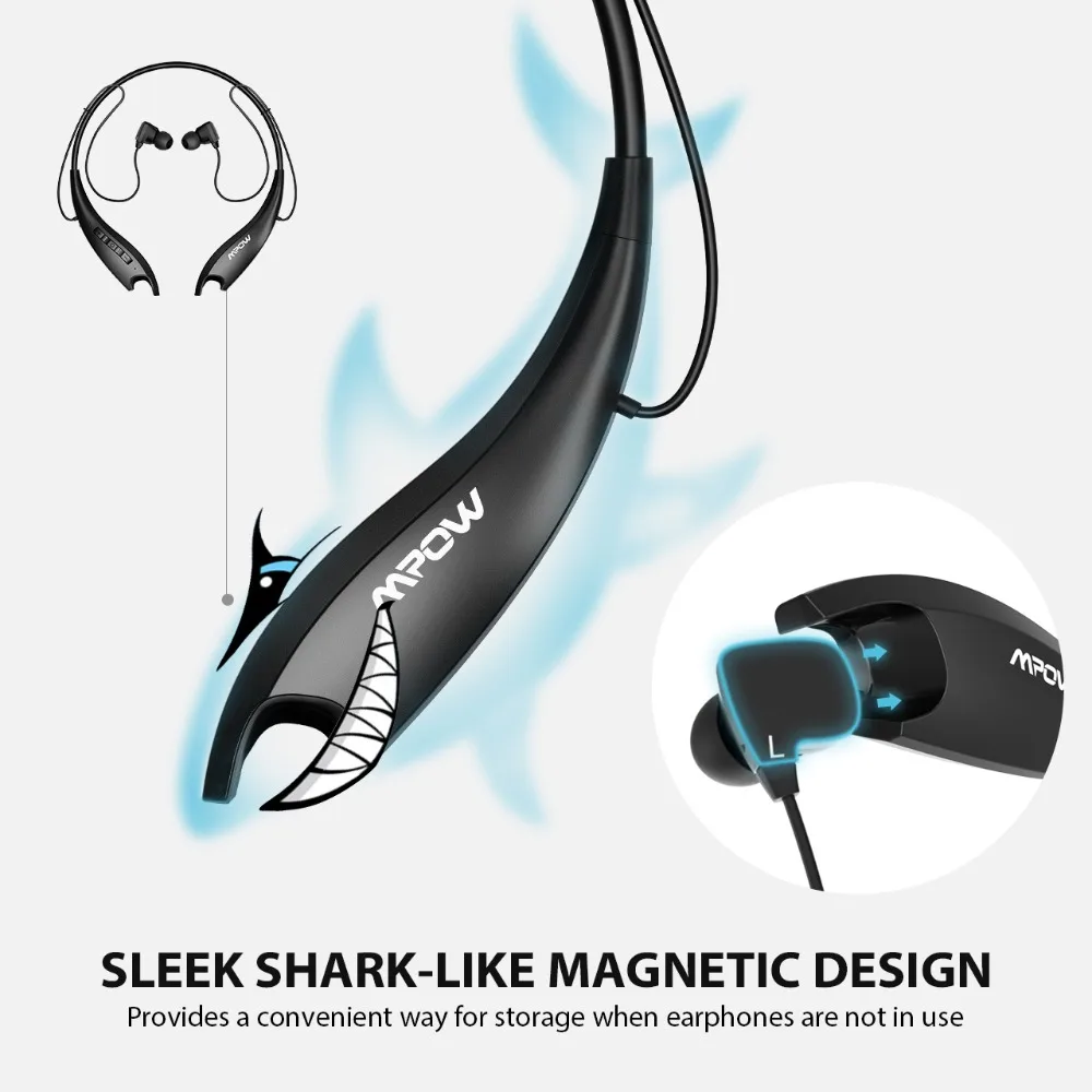 Mpow Jaws Gen-5 Спортивные Bluetooth наушники 18 часов воспроизведения V5.0 Bluetooth наушники с шейным ремешком шумоподавление Беспроводная гарнитура