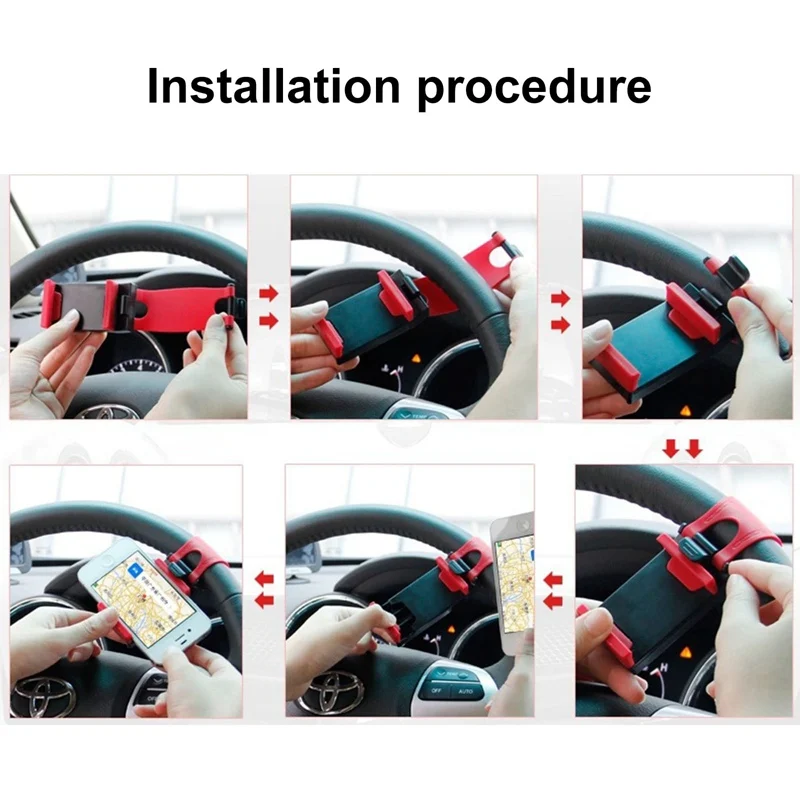

1Pcs Red Car GPS Mobile Phone Holder Mount Stand Steering Wheel Clip Bracket Car Styling Interior Accessories