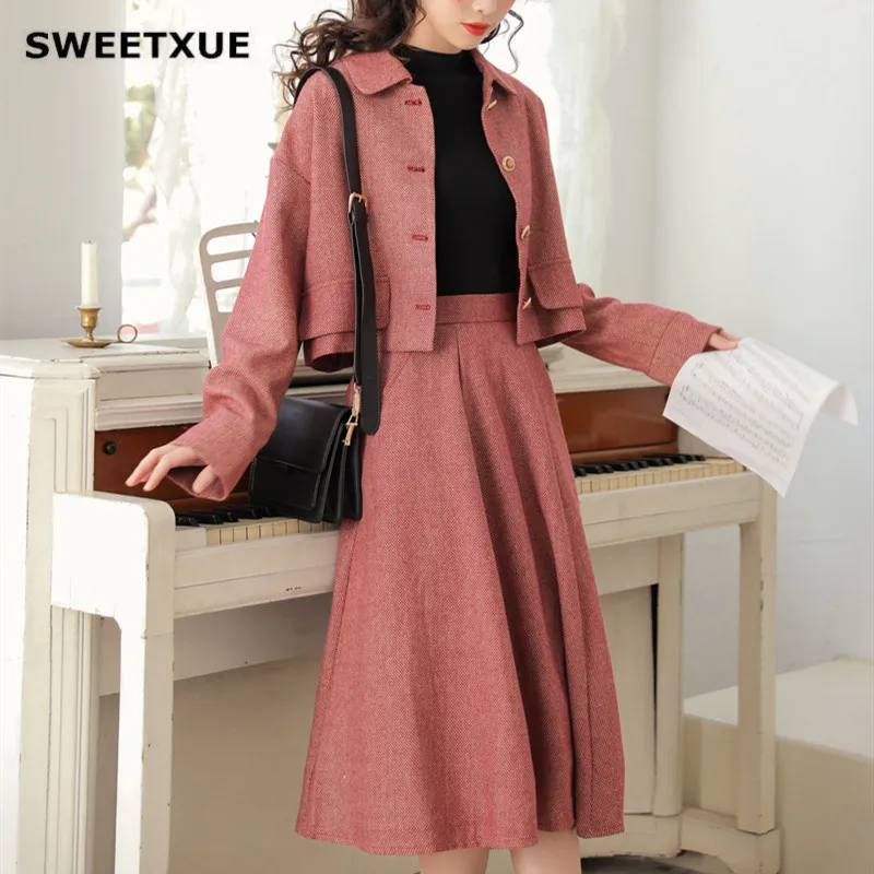 Женский винтажный костюм из смесовой шерсти Sweet Xue однобортный Топ с короткими