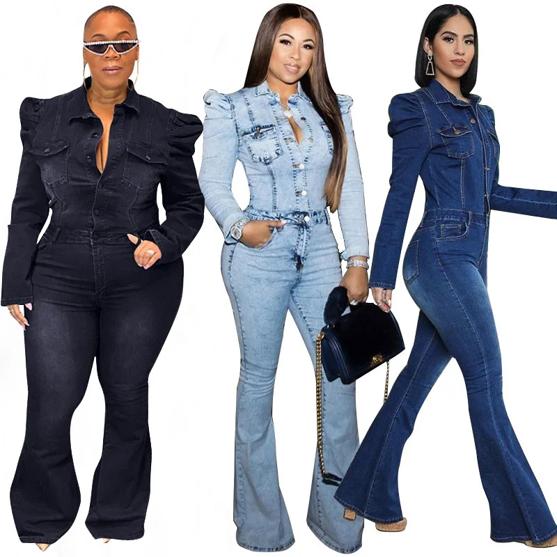

2021 denim fashion casual slim-fit jumpsuit plus size women's jumpsuit