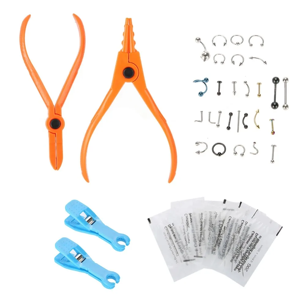 Комплект для пирсинга одноразовая нос деко инструменты Клещи иглы татуировки