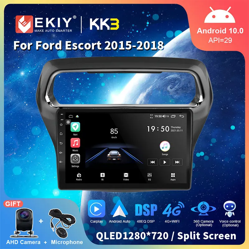 

EKIY QLED Car Radio Android 10.0 For Ford Escort 2015-2018 Stereo Multimedia GPS Navigation Audio Video Carplay Player Head Unit