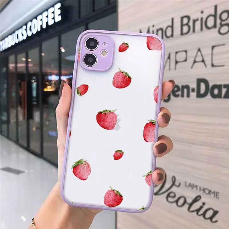

Cute Strawberry Cherry Phone Case Matte Transparent for iPhone 7 8 11 12 s mini pro X XS XR MAX Plus cover funda