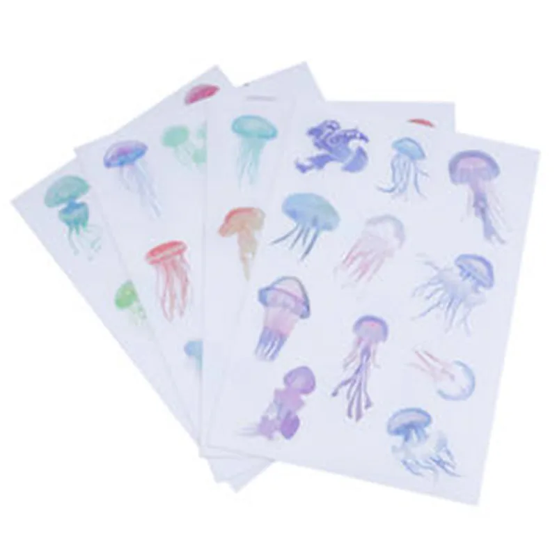 4 листа/партия прозрачные декоративные наклейки в виде Медузы|Канцелярские