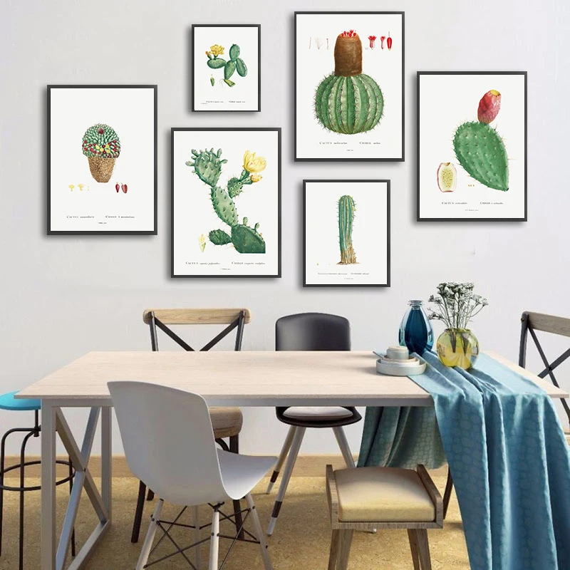 

Nordic Poster Botanical Cactus Painting On Canvas Modern Minimalist Plant Flower Wall Art Pictures Home Flower Shop Decor