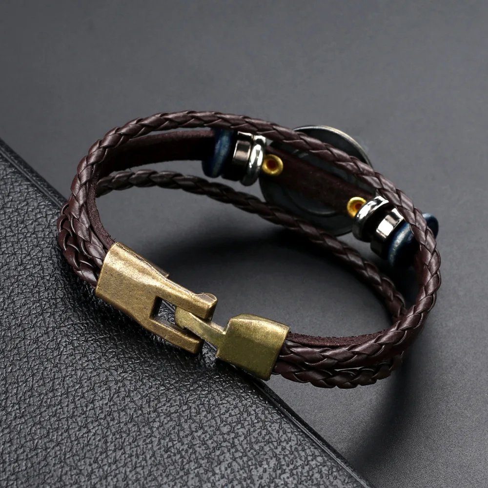

Braided Wrap Leather Yin Yang Bracelets for Men Vintage Stainless Steel Rudder Pendant Beads Ethnic Tribal Unisex Wristbands