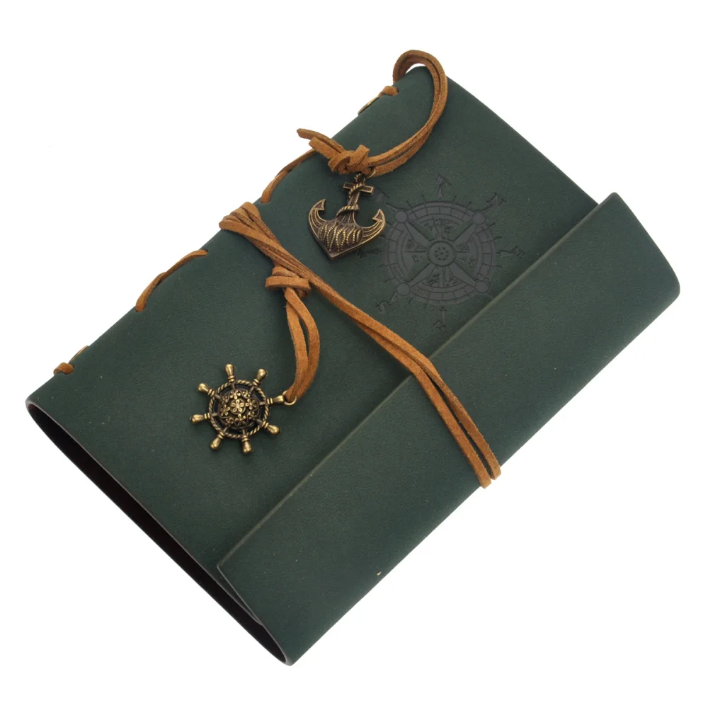 

Retro Vintage Pirate Anchor PU Cover Loose-leaf String Bound Blank Notebook Notepad Travel Journal Diary Jotter (Red)