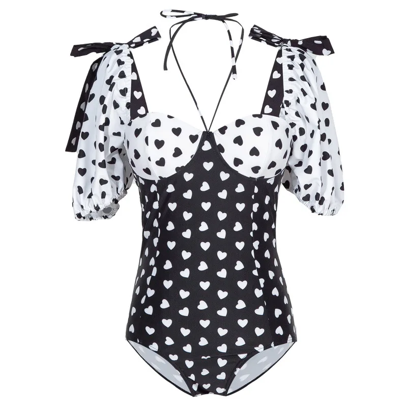 

Swimwear Women Plus Size Tankinis Bikini Set For 2021 New Black White Color One Piece Swimsuit Sexy Leisure Suit Print Polyester
