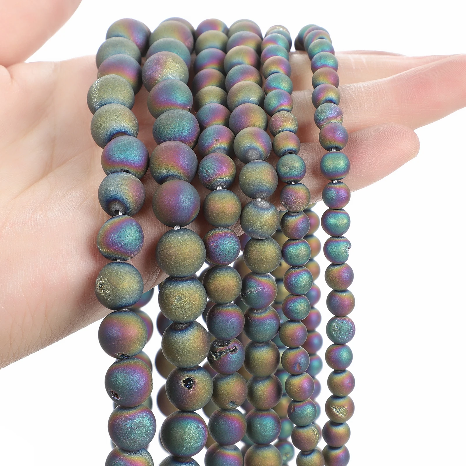 LF бусины из натурального камня красочные с металлическим титановым покрытием