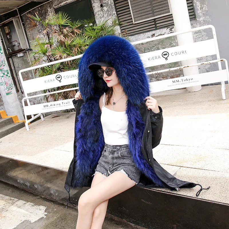 2022 New Fall Women's Real Fox Fur Jacket Casual Outer Jacket Pocket Zipper Long Sleeve Women's Trench Coat Loose Hooded Jacket