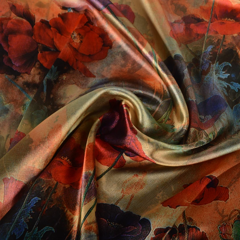BYSIFA| Ladies Red Poppies Scarves Printed Fashion Elegant Satin Silk Long Scarf Shawl 2021 New Muslim Neck Head Scarves160*70cm |