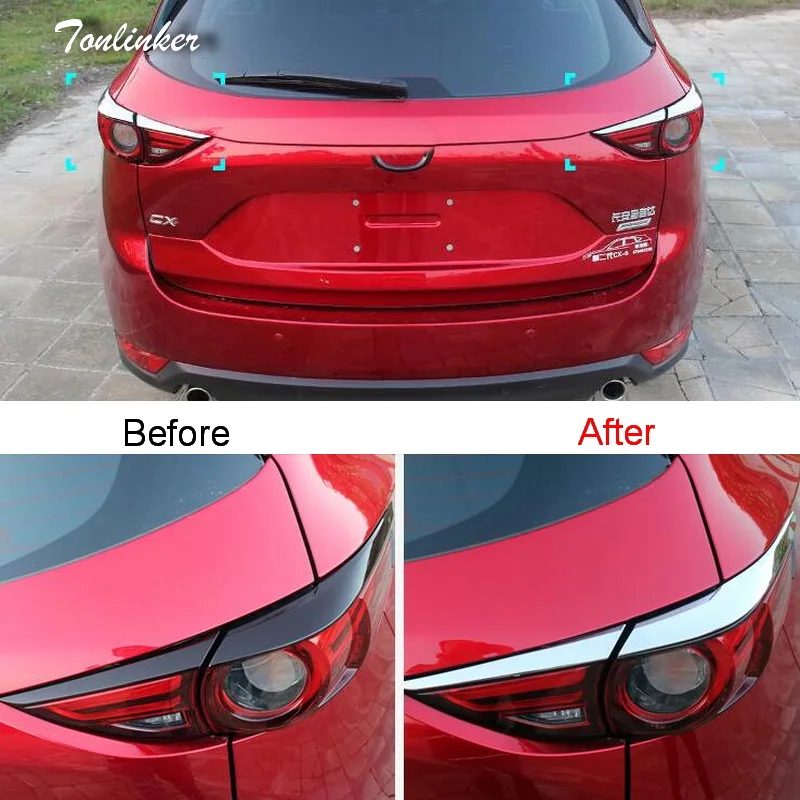 

Tonlinker Cover Case Sticker for MAZDA CX5 2017-18 Car Styling 4pcs ABS Chrome The Rear headlight decoration Cover Case stickers