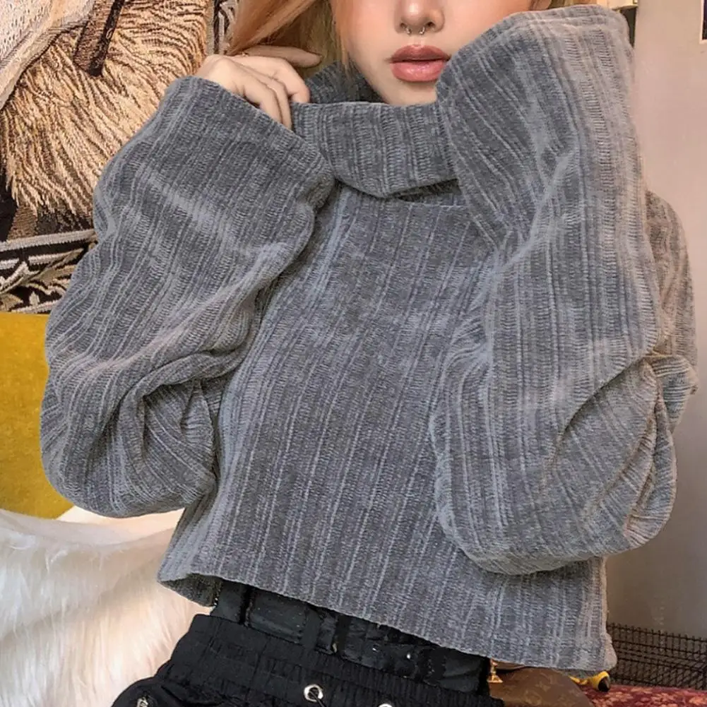 Women Sexy Autumn Pullover Sweater Turtleneck Long Sleeve Solid Color Crop Top Suitable for banquets events daily wear