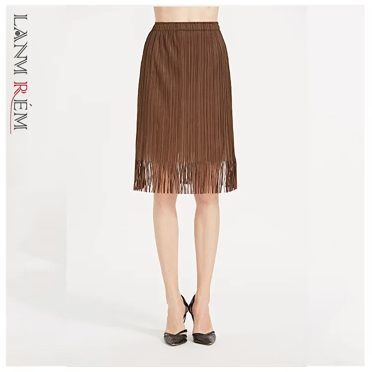 Женская плиссированная юбка LANMREM Весенняя с кисточками и эластичным поясом